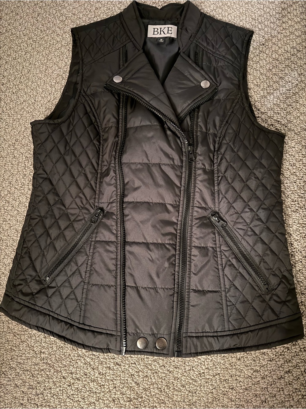 BKE Black Quilted Moto-Inspired Puffer Vest